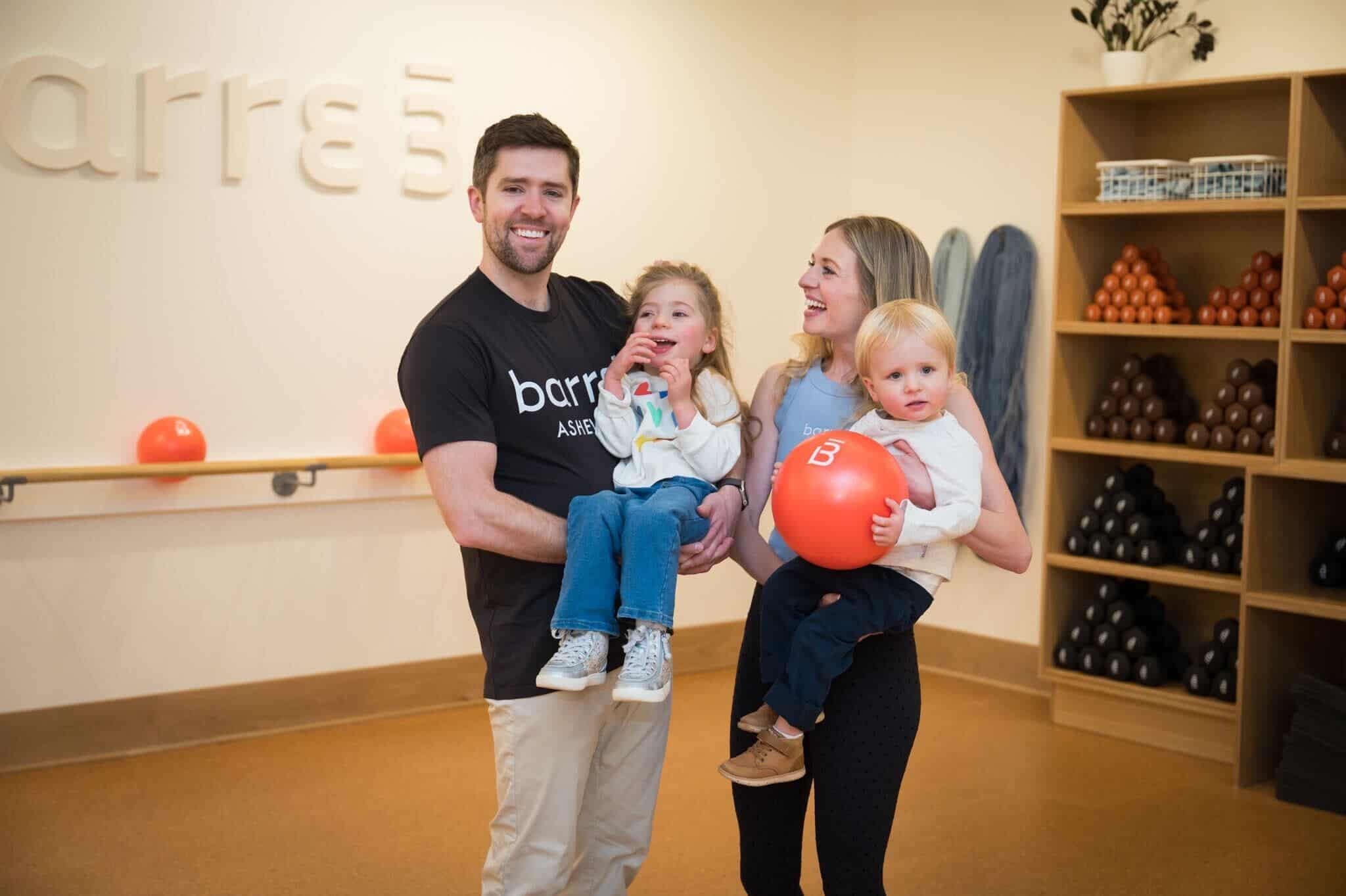 Happy family at barre3 Asheville in Biltmore Park.