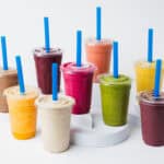 9 smoothies of various colors