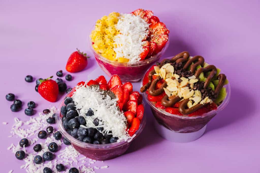 three acai bowls