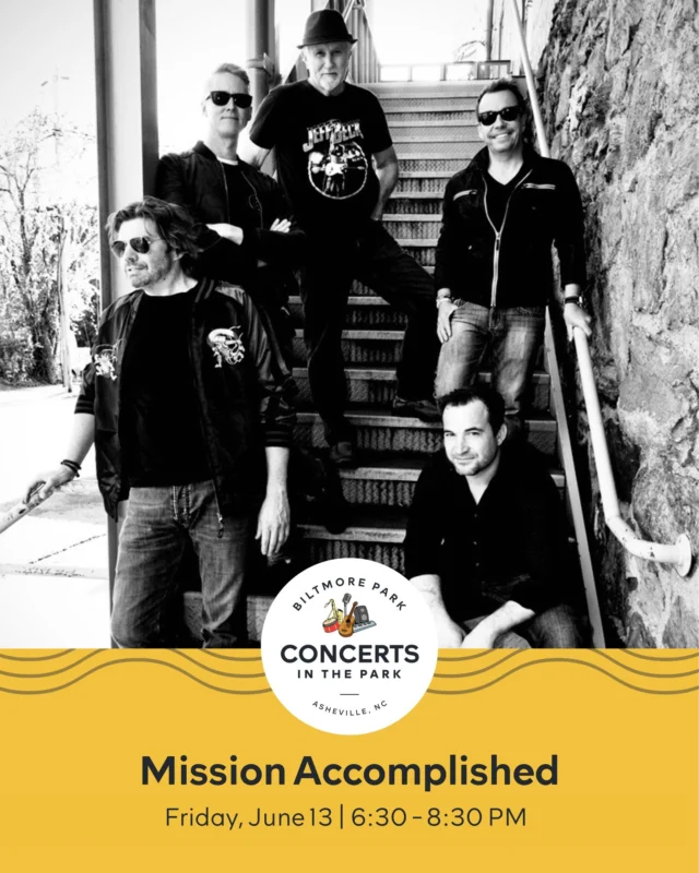 Concerts in the Park returns Friday, June 13th with @missionaccomplishedmusic, 6:30 PM - 8:30 PM at Biltmore Park Town Square! 🎶

Kick off summer with Asheville’s very own classic rock band, comprised of Mission Health colleagues who know how to jam. Expect all your favorite ‘60s, ‘70s, and ‘80s hits.

@luellasbbq and @coldstone will be serving up the eats and treats, so come hungry. Bring your crew, a blanket or lawn chair, and settle in for a night of music under the sunset.

🗓️ Friday, June 13th |  6:30 PM – 8:30 PM
📍 Cecil Park (in front of Hickory Tavern)�

Tap the 🔗 in our bio for the full Concerts in the Park summer lineup!

#BiltmoreParkTownSquare #BiltmorePark #AshevilleEvents #AshevilleHappenings #AshevilleFamilyFriendly #AshevilleFreeEvent #AshevilleConcerts #AshevilleFreeConcert #ConcertsInThePark #AshevilleLiveMusic #MissionAccomplished